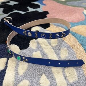 Vintage Blue Studded Rhinestone Belt Western Y2K Statement Size 32